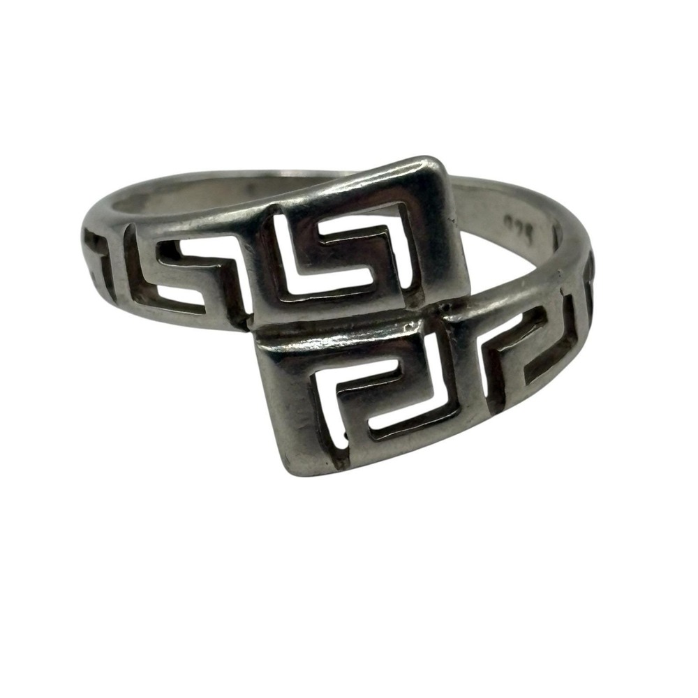 Sterling Silver Greek Key Bypass Ring Size 6 Vintage 925 Motif Band Open Work